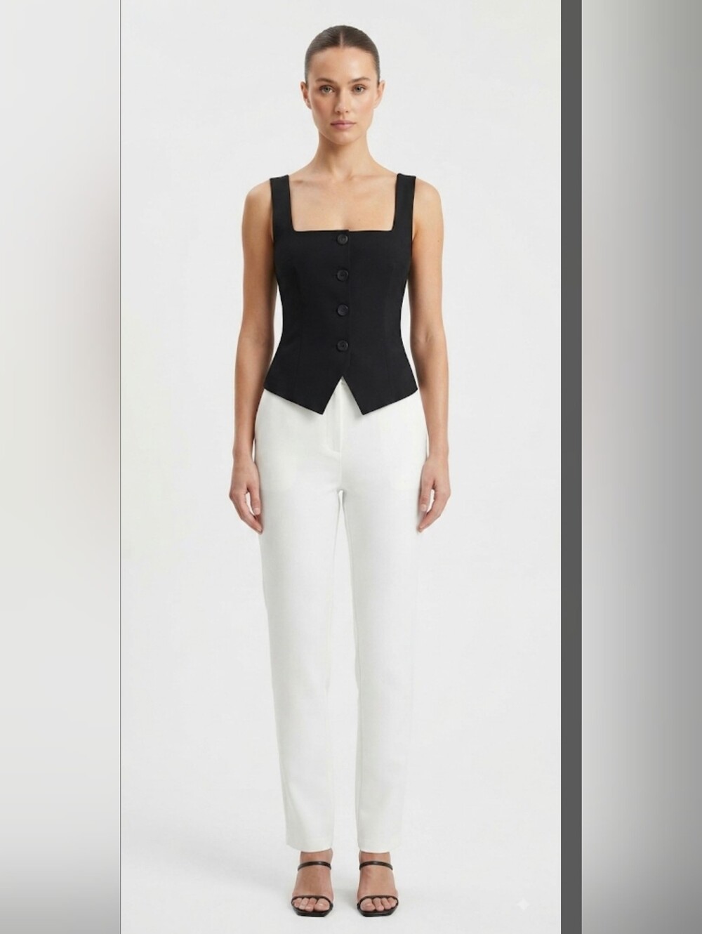 Sleek Black Button-Front Square Neck Camisole